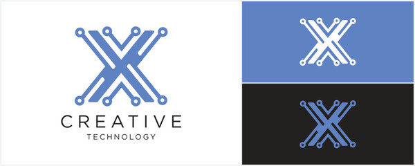 Abstract letter X tech logo design template