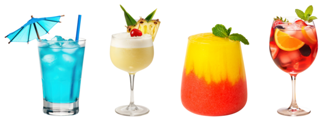 PNG Colorful tropical cocktails variety, element set on transparent background