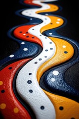Obraz premium Colorful abstract design with wavy patterns and dots on a textured surface, ideal for artistic backgrounds