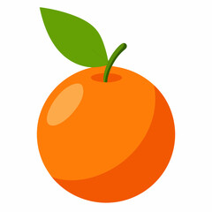 Vibrant orange fruit with green leaf against a white background