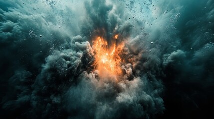 Fototapeta premium Underwater explosion creates mesmerizing beauty in dark depths