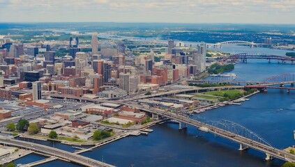 Fototapeta premium Aerial View Over Downtown Portland Oregon and the Willamette River 