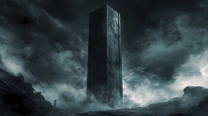 Dark and atmospheric black metal background with rough texture , grim, sinister, evil, gothic, music, heavy metal, dark. Forbidden - Tower. Illustration