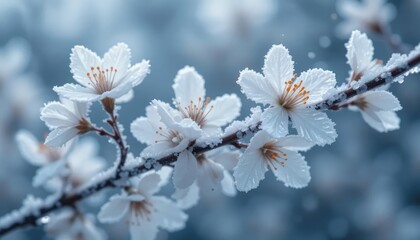 Obraz premium winter season envelops nature with its tranquil and otherworldly ambiance, as snow blankets surroundings in a peaceful and mystical display of white and gray