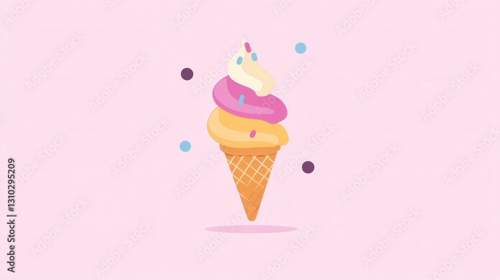 Aufkleber charming flat design of a colorful ice cream cone with pastel hues set against a clean background pe