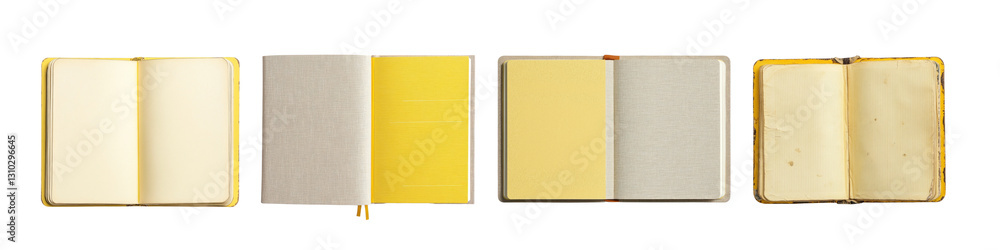 Poster png colorful open notebooks aligned, element set on transparent background