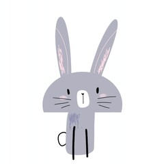 Cute Rabbit drawing for prints. rabbit is sitting illustration. easter bunny in grey drawing