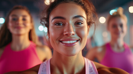 Fototapeta premium Fitness Friends Selfie in Modern Studio Before Pilates Workout