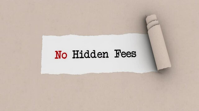 No Hidden Fees text appearing behind torn brown cardboard paper