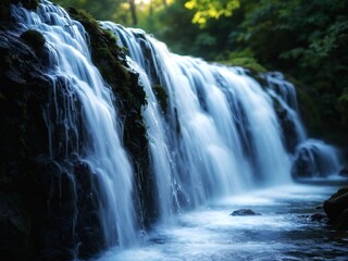 Fototapeta premium Serene Waterfall in Lush Forest.