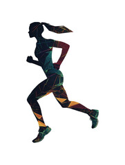 Female runner in futuristic geometric style - Digital motion PNG