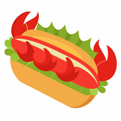 Colorful Lobster Roll with Fresh Vegetables on a White Background