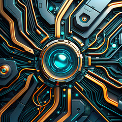 Obraz premium Abstract Technology Background with Gears Circuit Elements Digital Innovation