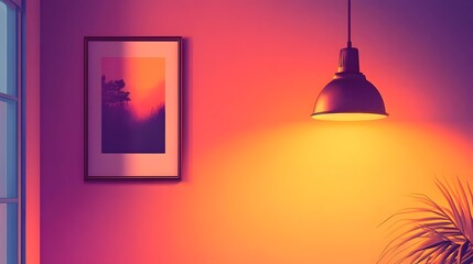 Vintage copper ring on the wall and industrial wall lamp