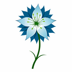 Elegant blue flower illustration with green details on a white background