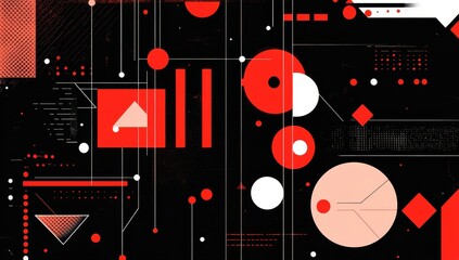 Abstract geometric shapes, digital art, black background