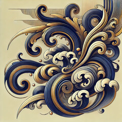 金と青の幻想的な波紋