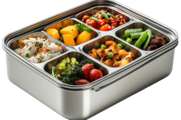 Healthy meal prep container filled with diverse and colorful ingredients ready for lunch at work or school