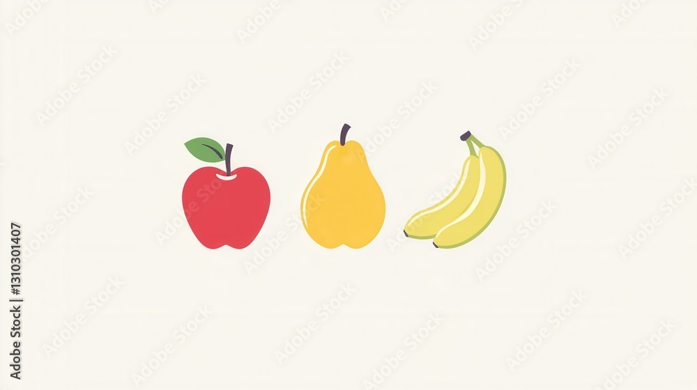 Aufkleber minimalist fruit logo featuring abstract apple, pear, and banana in a modern design on a clean white