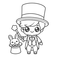 Boy becomes a magician, for coloring