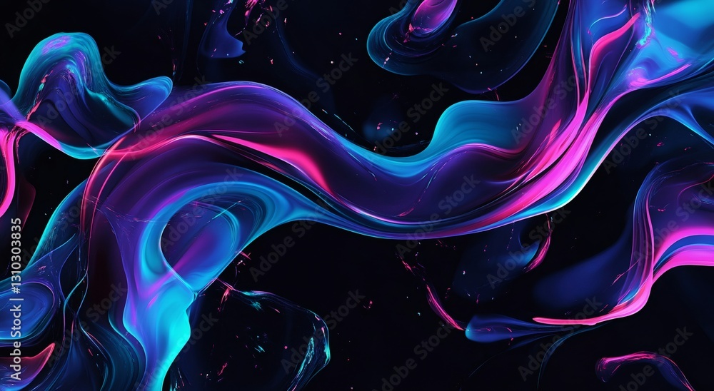 Poster colorful abstract waves flowing smoothly on a black background, creating a vibrant and dynamic visua