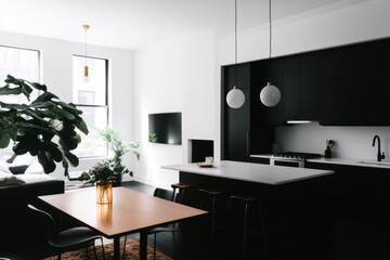 A kitchen featuring a table surrounded by chairs for dining and socializing.