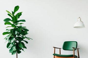 Fototapeta premium A close-up view of a chair beside a plant in a cozy room setting.