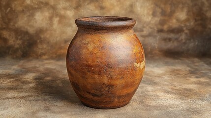 Rustic clay pot on textured background, showcasing craftsmanship and warm tones