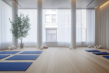 Fototapeta premium A room filled with floor mats and a tree, creating a cozy and inviting atmosphere.