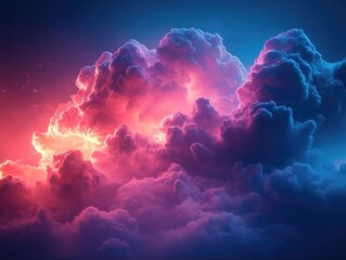 Vibrant storm clouds illuminated by electric hues of pink and blue at twilight