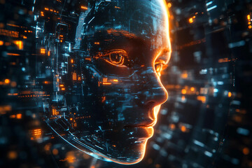 High-tech holographic human body representation futuristic medical identification data interface elements in generative AI