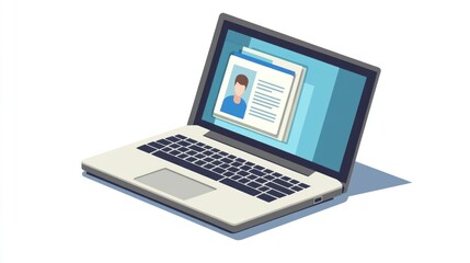 Laptop displaying resume, digital documents, user profile