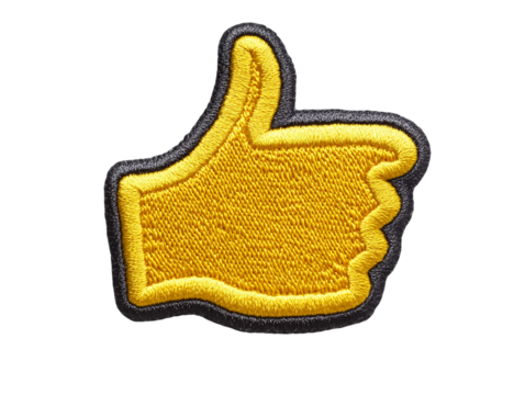 Embroidered Yellow Thumbs Up Sign on Transparent Background, PNG