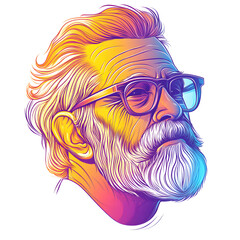 Contemporary Digital Portrait of an Elderly Gentleman with a White Beard and Glasses in Vibrant Colors