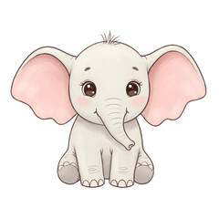 Charming baby elephant sitting gracefully, isolated on a transparent background ideal for whimsical designs, ads, and creative projects