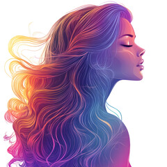 Vibrant Digital Illustration of a Beautiful Woman with Flowing Multicolored Hair in a Dreamy Artistic Style