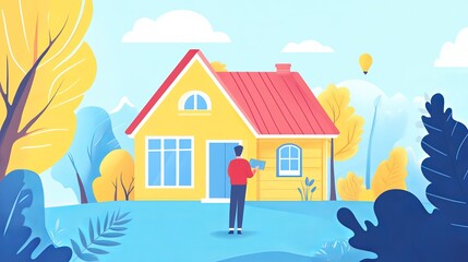 Make a savings plan to buy a home or home loan. House debt, Pay off house. Man put money coin in the house