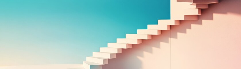 Fototapeta premium A minimalist staircase against a vibrant blue and pink backdrop, symbolizing ascent and modern design aesthetics.