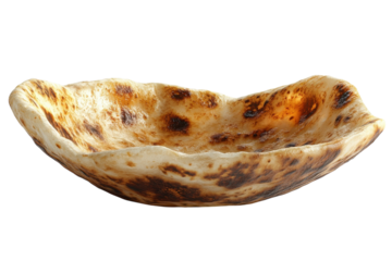 Unique flatbread bowl displayed with a rustic appearance, highlighting its golden-brown texture and curved edges