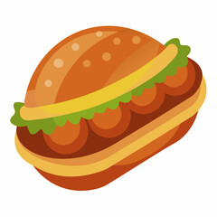 Colorful cartoon-style hamburger with toppings on a white background