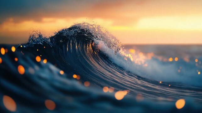A hazy image featuring bokeh lights of The Great Wave off Kanagawa.