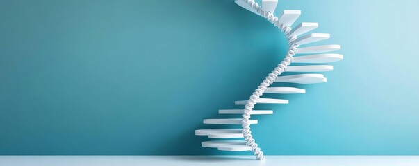 A modern spiral staircase against a blue wall, symbolizing elegance and innovative design in architecture.