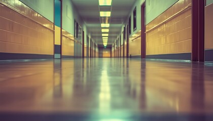 Stunning Abstract Blur In Vacant High School Corridor: Productive Workspace Featuring De-Focusing Techniques.