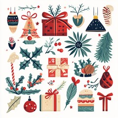 Festive Christmas Greeting Card with Cute Icons and Sweets