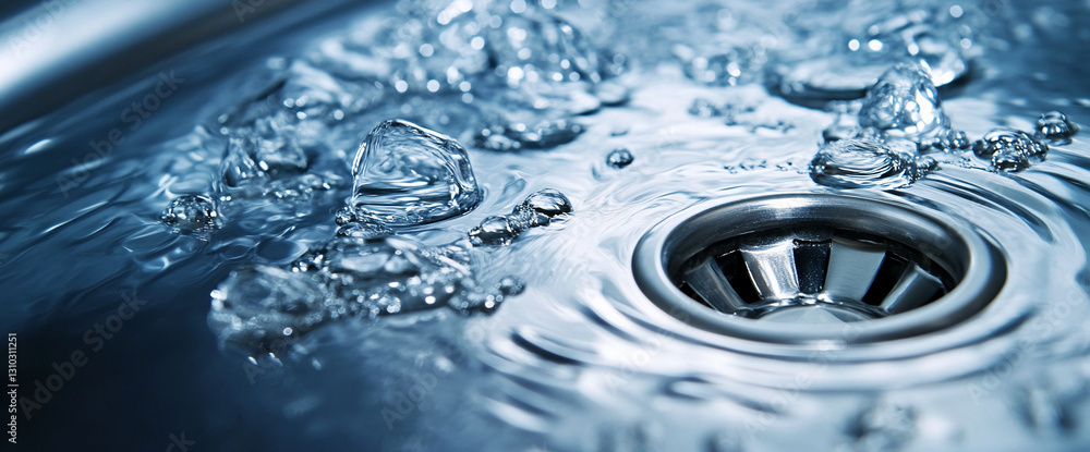 Aufkleber Close-up of water flowing down a drain, showing swirling water and air bubbles, creating a dynamic and textured image, representing the cycle of water and cleansing