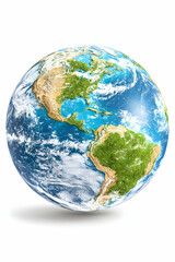 Fototapeta premium Earth globe floating, America view, isolated on white backdrop, detailed render