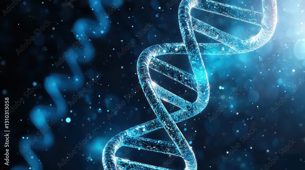 Poster futuristic glowing dna strand with effects in a sci-fi environment for modern science concepts