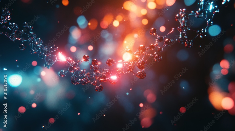 Aufkleber abstract glowing molecular structure with bokeh lights.
