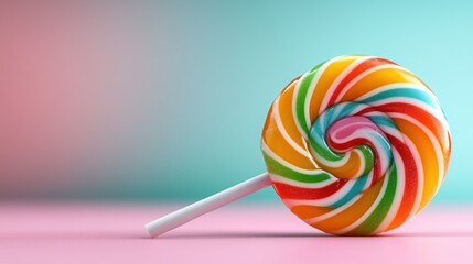 Colorful swirl lollipop on pastel background