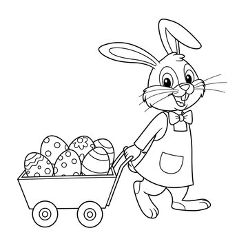 recommend clip art: easter bunny with eggs coloring 